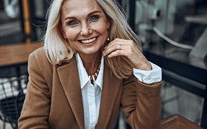 Woman smiling outside