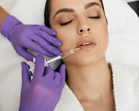 a cosmetic dentist injecting lip fillers