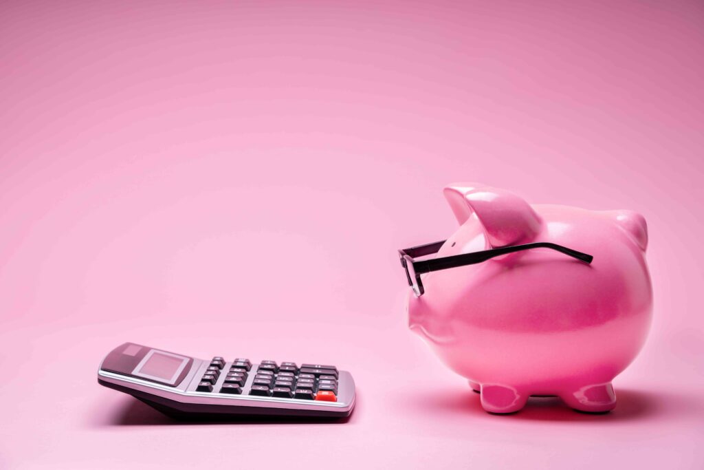 Piggy bank and a calculator
