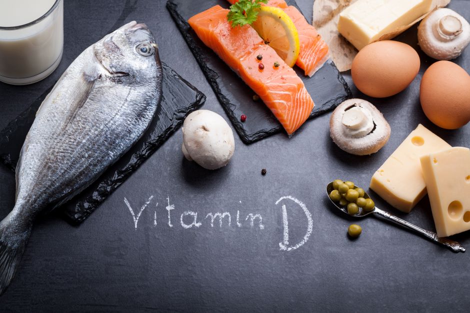 A variety of foods that contain vitamin D.